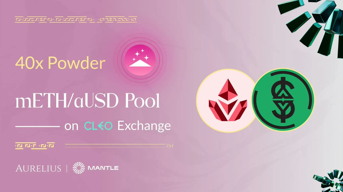 AureliusFi's tweet image. Legion! Aurelius is COOKING with POWDER. 💨

We’re thrilled to announce that the $mETH / $aUSD pair on @CleopatraDEX is now earning 40x Powder per day, alongside $CLEO emissions and trading fees.

It's an honour to join the elite ranks alongside $USDT and $USDe as one of the top…