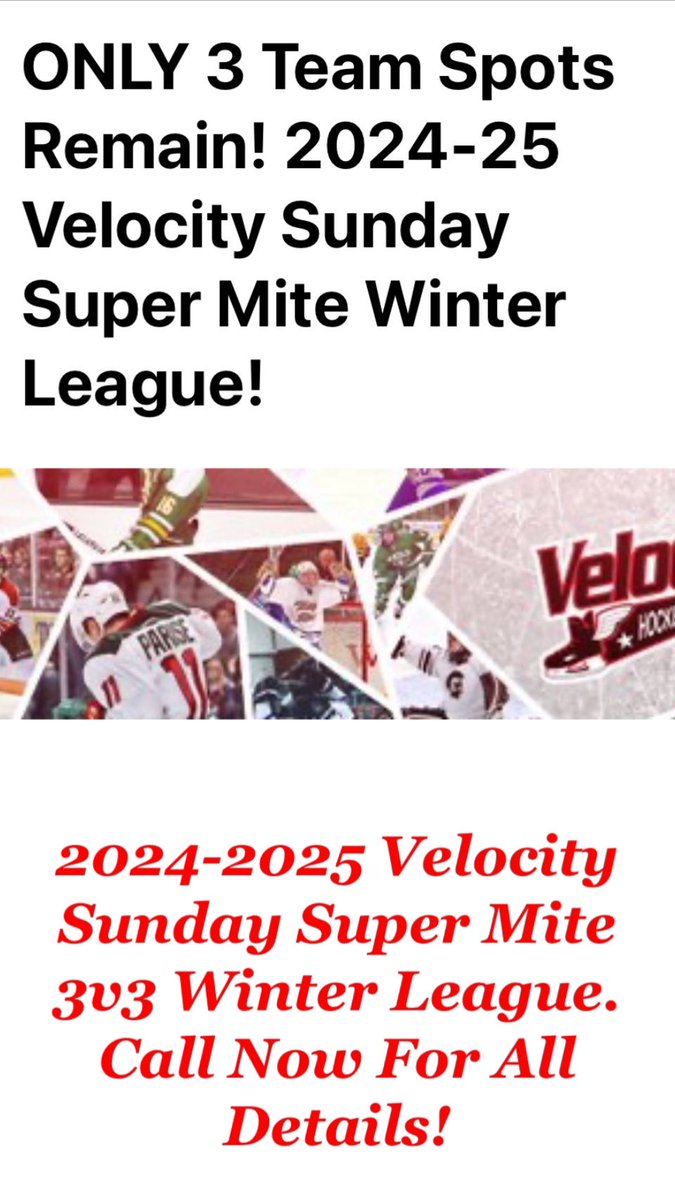 Winter Sunday Super Mite 3v3 League is Back! Register Now! Only 3 Team Spots Remain. 952.937.0949