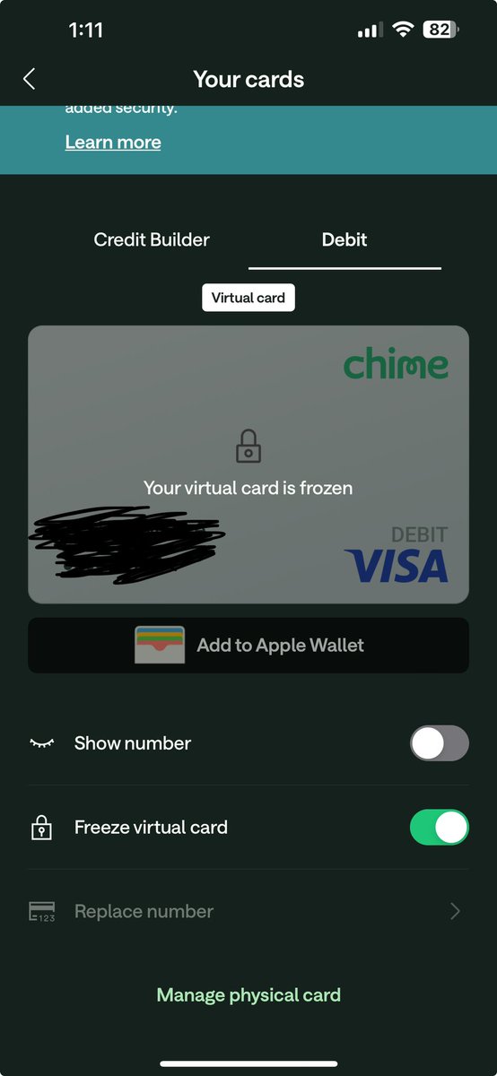 asimplename__'s tweet photo. @Chime yall gotta remove this stupid digital card, thought my physical card was locked and it wasn’t and apple done snatched up so much money that was supposed to go towards my car insurance🙃🖕 might have to consider just keeping my credit union https://t.co/h8MT0PSP58