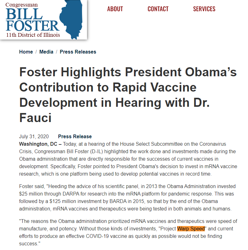 NotOpCue's tweet photo. From @RepBillFoster:
"In 2013 the @BarackObama Administration invested $25 million through @DARPA for research into the mRNA platform for pandemic response. This was followed by a $125 million investment by @BARDA in 2015."
https://t.co/VQaTTt87N7
https://t.co/lwei0XoBkt