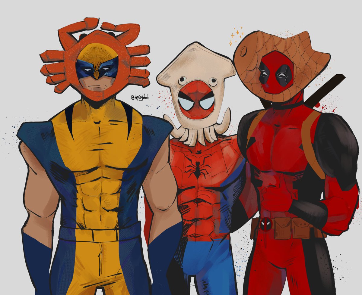 HexeyDuh's tweet photo. I want to do polyamory, I don't know if I should include Moon Knight too... hn
And btw heya, I'm alive 

#Deadpool #Wolverine #Spiderman https://t.co/CHLzVFhWPX