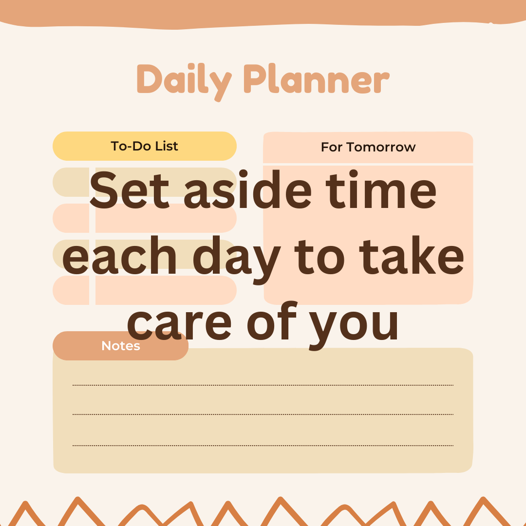 Try setting aside a specific amount of time each day to engage in a wellness behavior that fits your needs. Even as little as 15-30 minutes of time daily can go a long way in helping you integrate a healthy new behavior into your daily routine.