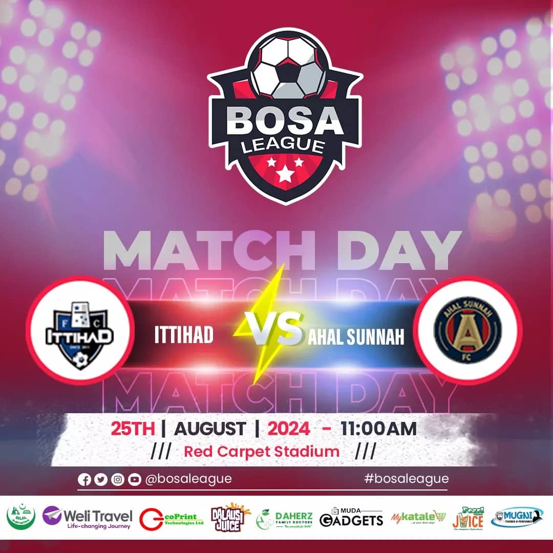 BosaLeague's tweet photo. Coach Mugabi promised to resign if Ahalsunah FC beats Ittihad FC. Will he stick to his word or will he lead his team to a crucial victory? The stakes are high in this game of the week.
#BosaleagueSn2
#WeliTravel
#mudagadgets
#Ecoprints
#mykatale
#DaherzFamilyDoctors https://t.co/wlk533HfQQ