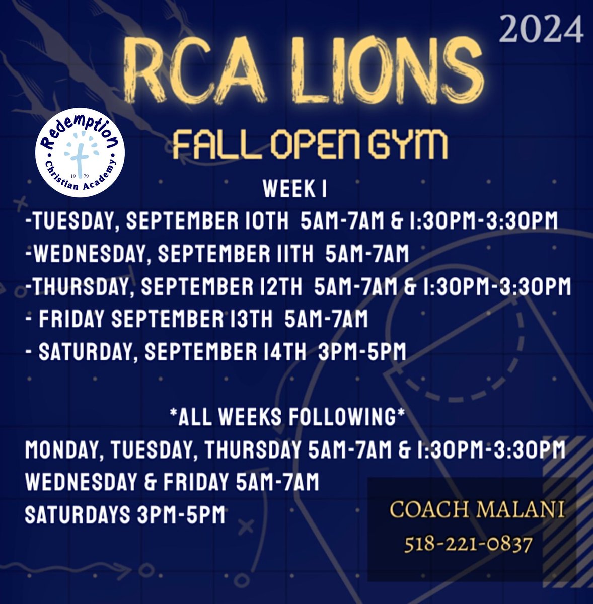 Redemption Christian AAA Basketball Fall Open Gym Schedule At-a-Glance #WeAreRCA #RCALions