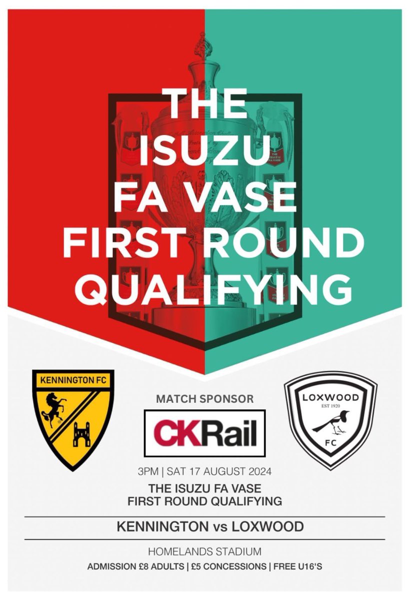 Kennington FC (@kenningtonfc) on Twitter photo ๐ ๐ป๐๐๐๐๐๐๐โฆ ๐๐๐ ๐
๐๐๐๐ ๐๐๐๐๐๐! ๐๏ธ
Our ๐ฅ๐ผ๐ฎ๐ฑ ๐๐ผ ๐ช๐ฒ๐บ๐ฏ๐น๐ฒ๐ gets underway tomorrow, as we welcome @loxwoodfc to the Homelands Stadium in the FA Vase First Round Qualifying.
As always, your incredible support is most welcome and greatly appreciated ๐ ๐ป๐๐๐๐๐๐๐โฆ ๐๐๐ ๐
๐๐๐๐ ๐๐๐๐๐๐! ๐๏ธ
Our ๐ฅ๐ผ๐ฎ๐ฑ ๐๐ผ ๐ช๐ฒ๐บ๐ฏ๐น๐ฒ๐ gets underway tomorrow, as we welcome @loxwoodfc to the Homelands Stadium in the FA Vase First Round Qualifying.
As always, your incredible support is most welcome and greatly appreciated