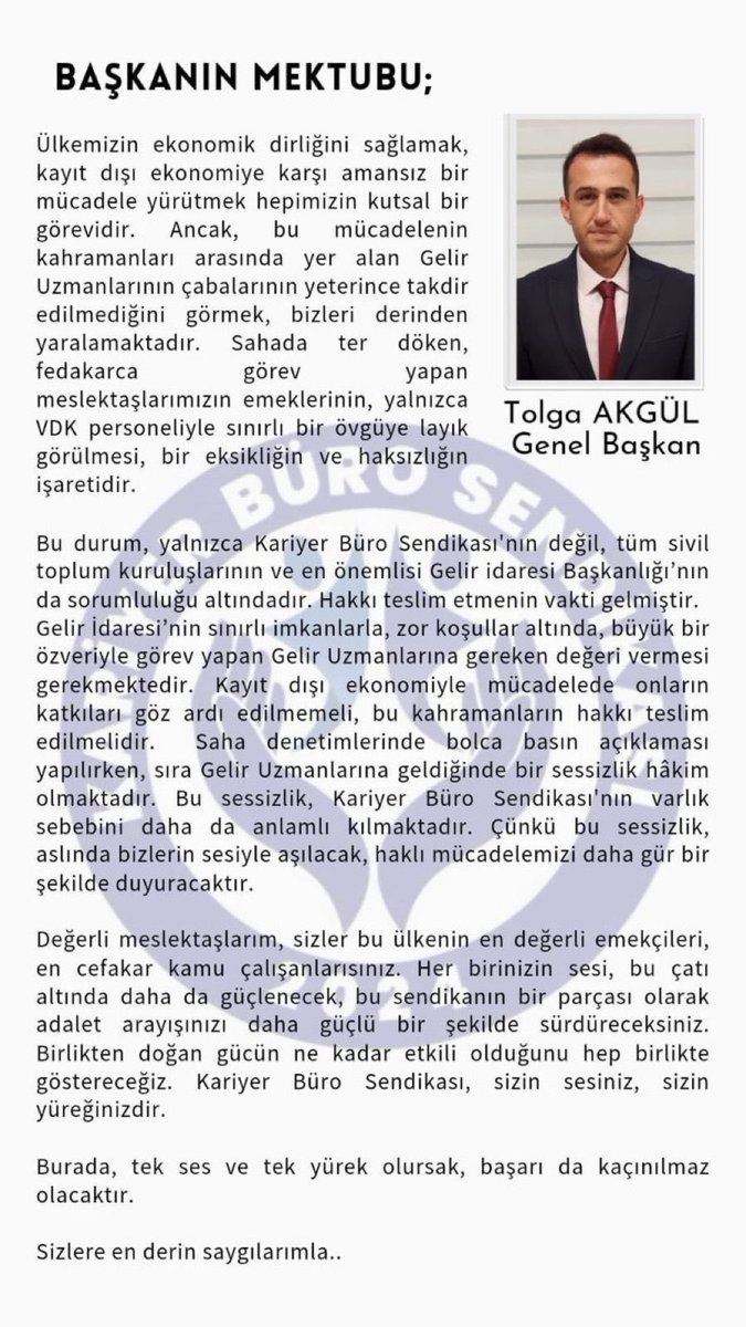 “ Ben sendikaya sıcak bakmıyorum “  
bakma kardeşim çaycı çorbacı şöför sıcak baktı UZMAN oldu sen tatlıya tuzluya karışmamaya devam et.  <a href="/KariyerBuroSEN/">Kariyer Büro-SEN</a>