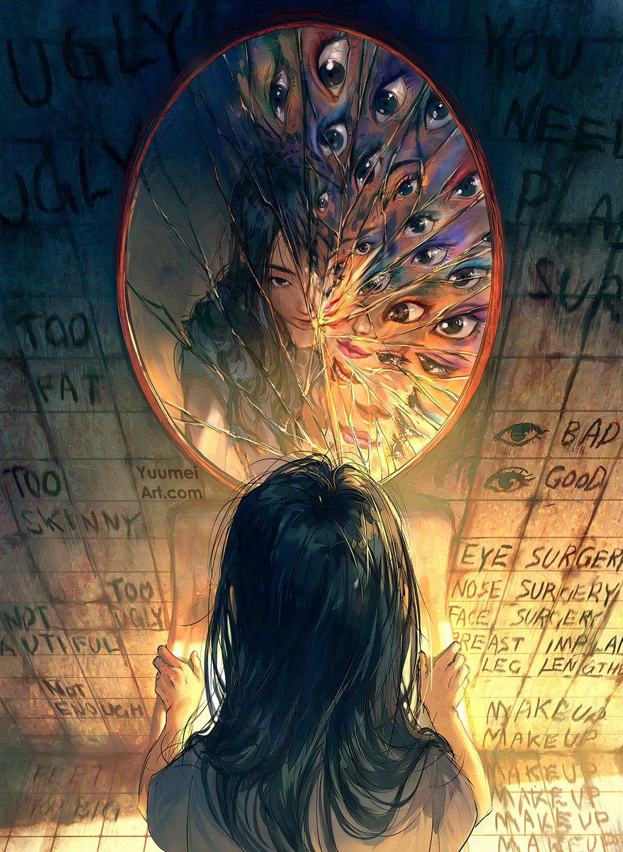 Finally finished this piece about the toxic beauty standards imposed by my parents while growing up. Painting all those eyes felt both meditating and drove me insane.

1/7