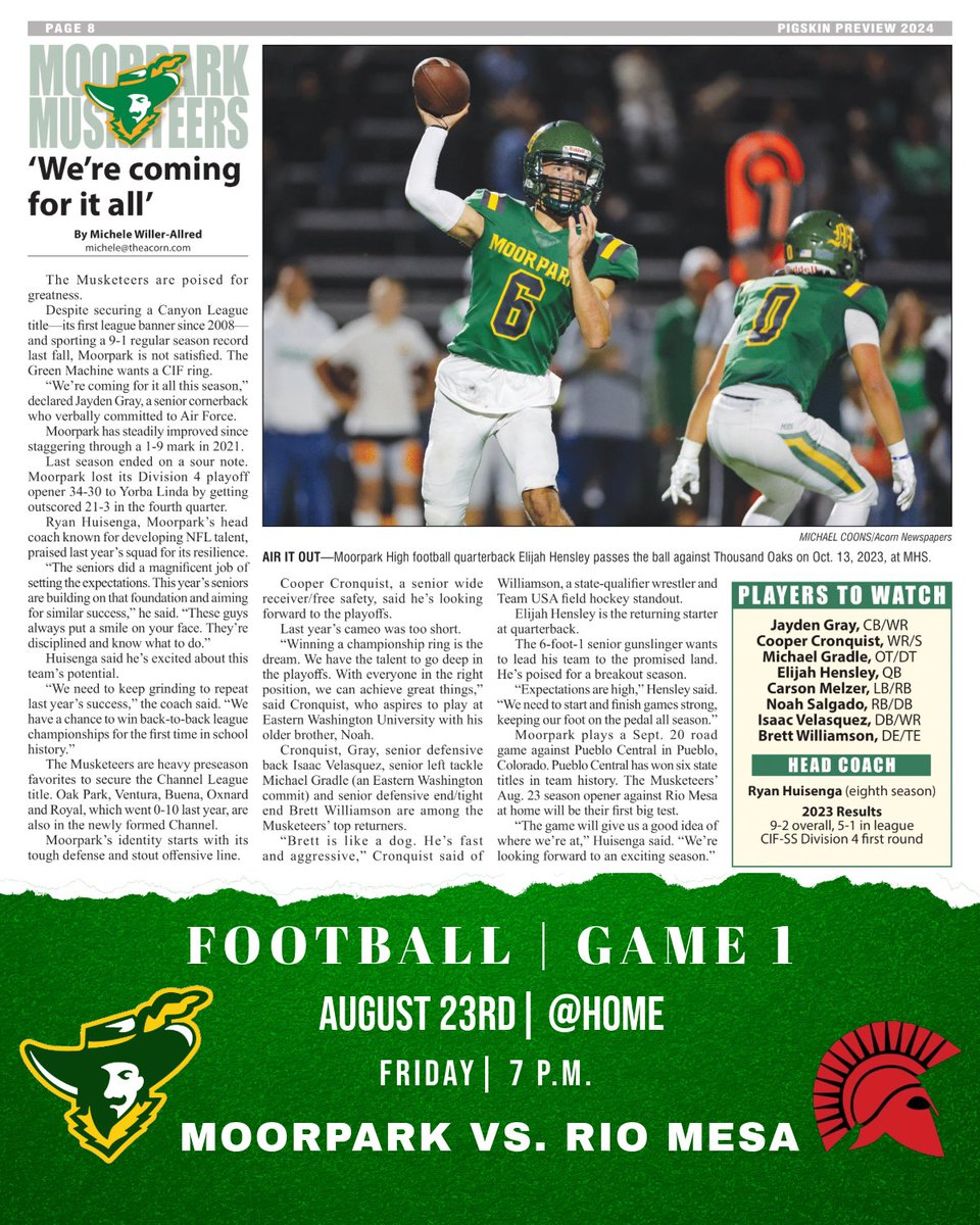 Moorpark Unified (@moorparkunified) on Twitter photo Football kicks off tonight at 7 p.m. with a home game versus Rio Mesa! Check out the <a href="/TheAcornSports/">Acorn Sports</a> preseason article on the Musketeers: theacornonline.com/pageview/viewe…
Please be sure you’re familiar with the new MHS stadium policies: mhs.mrpk.org/athletics/code… Football kicks off tonight at 7 p.m. with a home game versus Rio Mesa! Check out the <a href="/TheAcornSports/">Acorn Sports</a> preseason article on the Musketeers: theacornonline.com/pageview/viewe…
Please be sure you’re familiar with the new MHS stadium policies: mhs.mrpk.org/athletics/code…