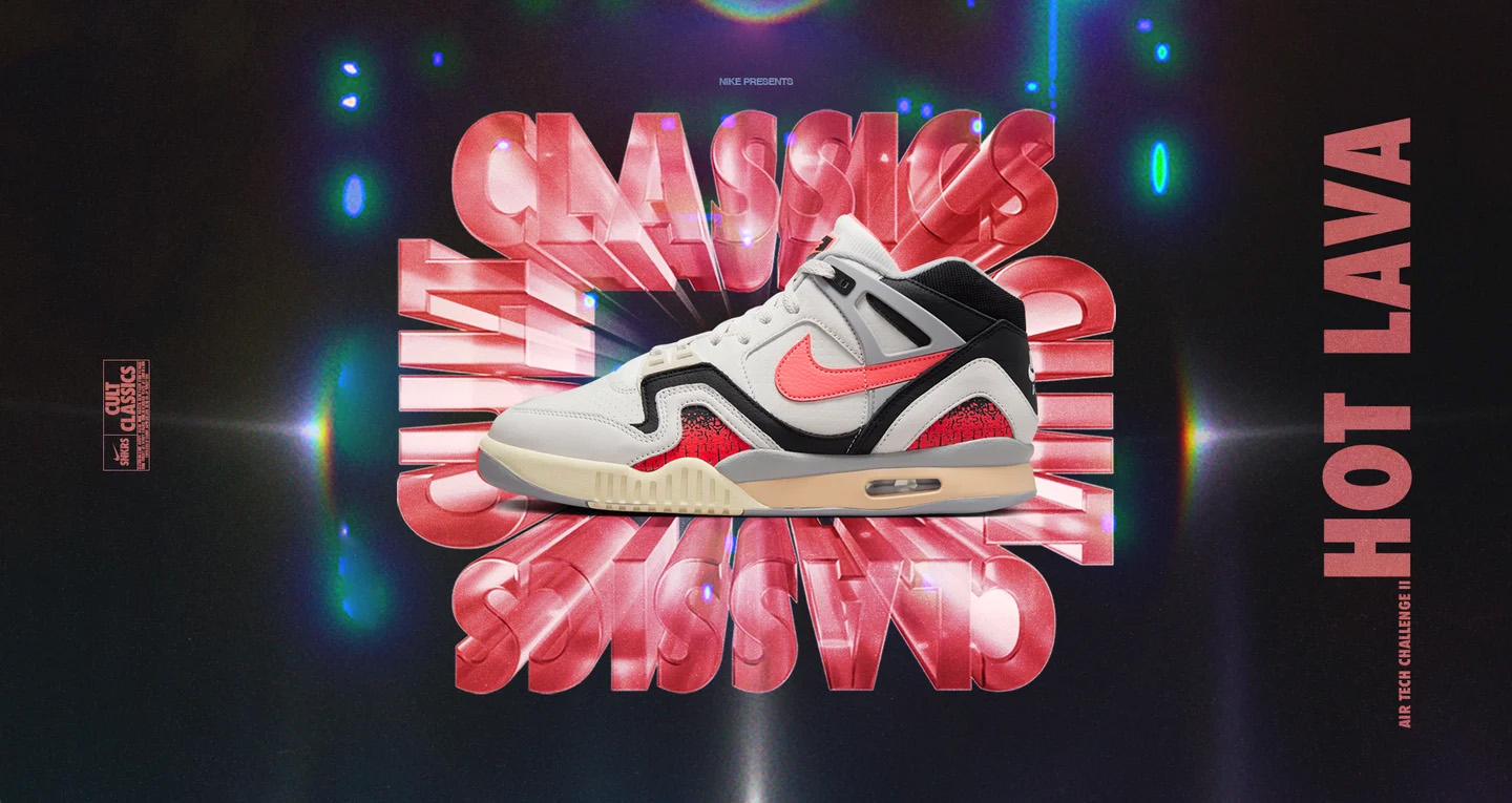 swoosh supply on X Andre Agassi s Nike Air Tech Challenge 2 returns in its original Hot Lava colorway debuted by Agassi at the 1990 French Open this time with an aged
