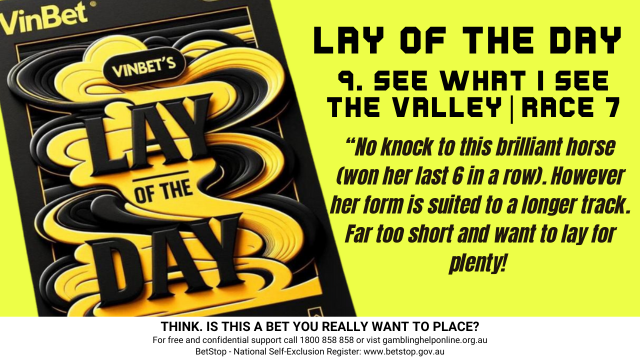 vinbetsports's tweet photo. 🏇 VINBET Lay of the Day Update: #MooneeValley R7 No. 9 - See What I See ($2.80)* 
*Odds subject to change.

Disagree? If you reckon she’ll get up, head over to 
VINBET for some top value: https://t.co/TD6f9gtOkL

Vin here, and today I've got my eyes on See What I See—sure, she's a star with six straight wins under her belt. But this race at Moonee Valley, over 1523m, is a different ballgame. Her best form is over 1800 to 2000 meters, and racing after a break at this shorter distance might just expose a vulnerability. Add in the Soft 5 track conditions, and I'm betting she could struggle to maintain that winning streak.

#LAYOFTHEDAY #LoveTheValley