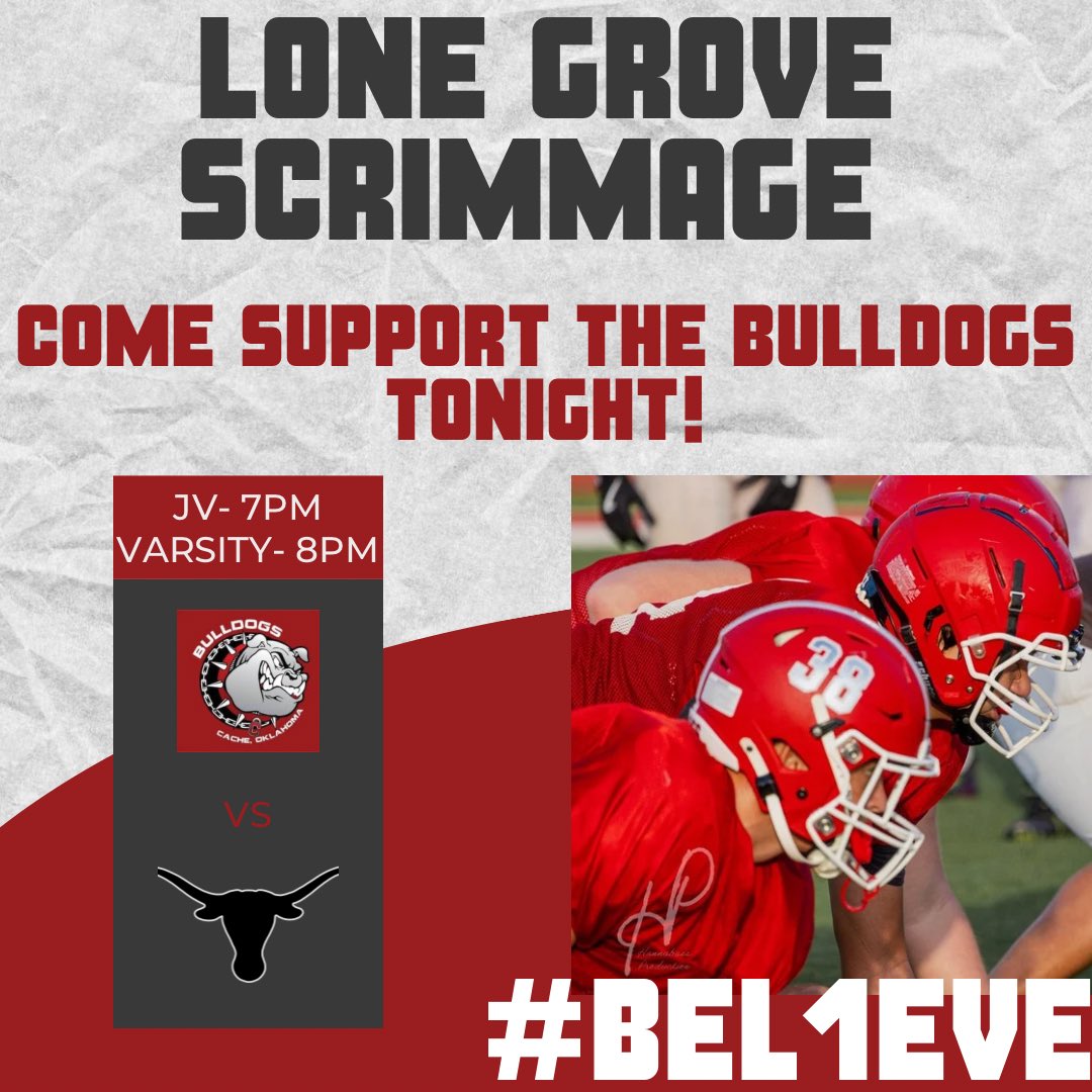 TONIGHT.

🏈 2024 Lone Grove Scrimmage
🕕 7:00/8:00pm
🎟️ FREE

#BEL1EVE