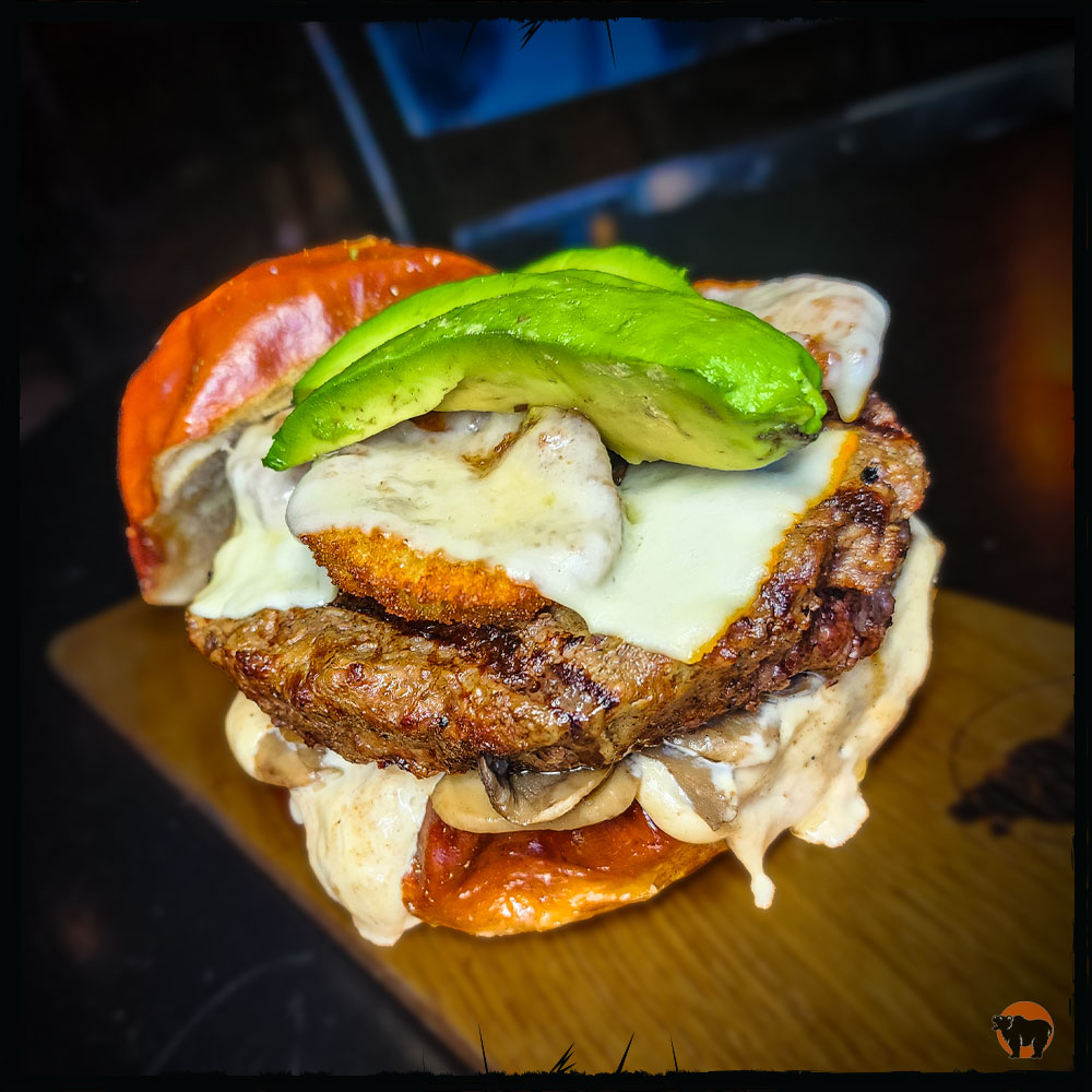 It's an excellent weekend to stop in and eat the Stella BOTM!
Kuma’s Angus Beef Patty (or choice of protein), Spicy Dijonnaise, Mushrooms, Fried Pickles, Muenster Cheese, Avocado