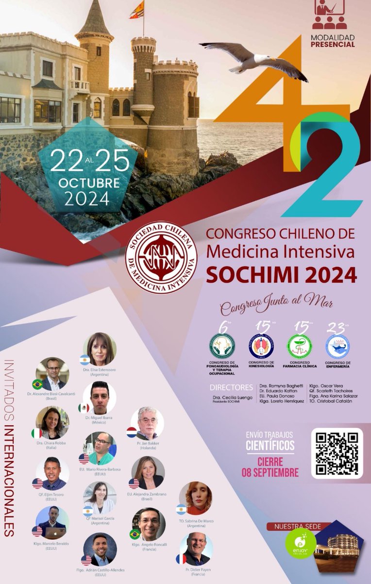 No te pierdas el próximo Congreso Chileno de Medicina Intensiva, junto al mar en la ciudad de Viña del Mar. Grandes invitados internacionales y expertos nacionales en un solo lugar. Inscríbete!!!
Y abierta participación con trabajos libres!!!