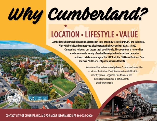 The City of Cumberland is launching a limited time relocation package pilot program in an effort to attract families to live inside of the city limits.  

For more information about this program, please visit the City’s website at: ci.cumberland.md.us/1787/Choose-Cu…