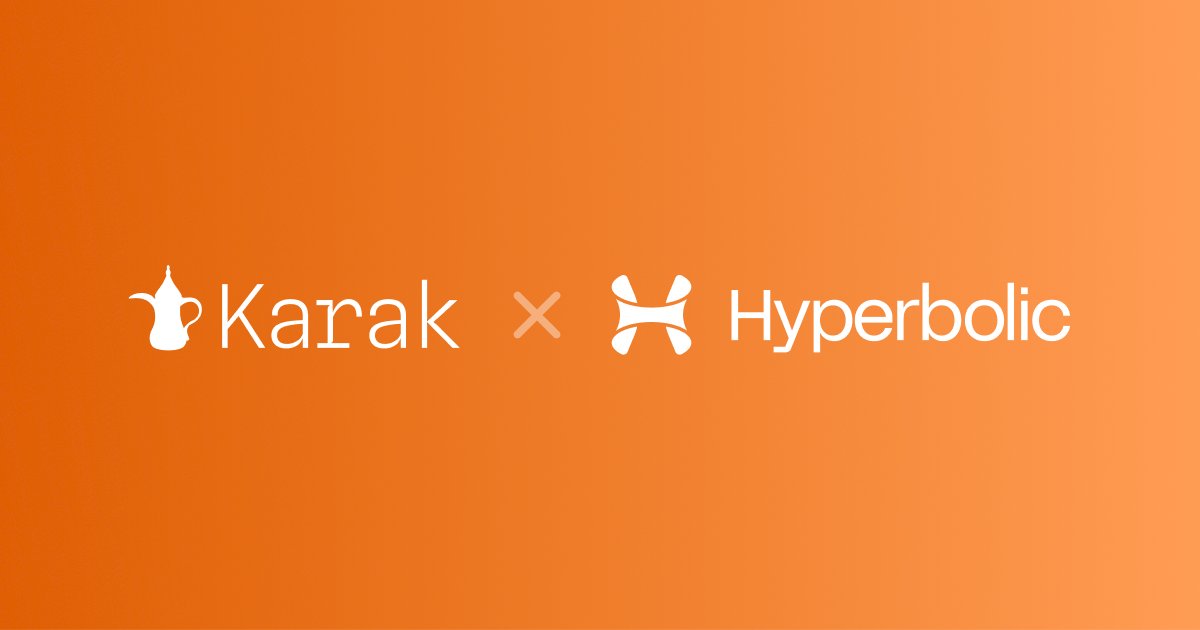 OpenGDP's tweet photo. Universal Cloud🤝Universal AI

Introducing @hyperbolic_labs: The AI Coprocessor for Karak

Hyperbolic is building an advanced AI coprocessor and Proof of Sampling (PoSP) network on Karak’s flexible, extensible, and scalable DSS framework

Universal, verifiable AI for everyone🍊