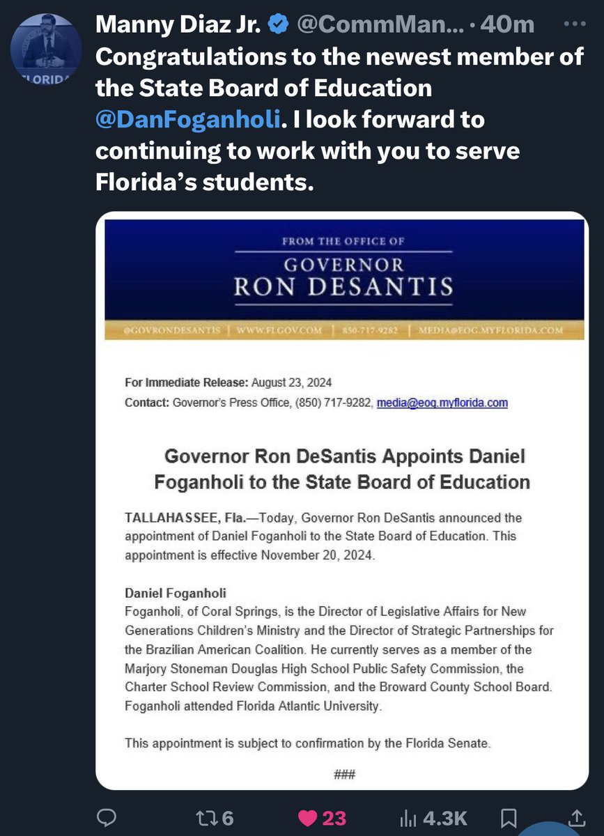 MSDBandDad's tweet photo. @CommMannyDiazJr @DanFoganholi @afusco_BTU OOPS!!!   Congrats to @DanFoganholi     @ToreyAlston    @smtravis @rpetty @GovRonDeSantis https://t.co/1PwAEVa4ul