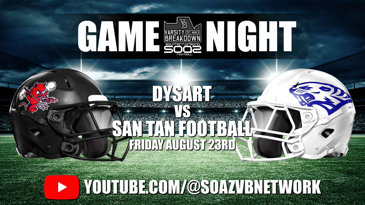 TheVarsityBreakdown (@thebreakdownvb) on Twitter photo Make sure you tune in tonight to catch the Game of the Week Matchup between the <a href="/DysartFootball/">Dysart Demon Football</a> and <a href="/STFHSFootball/">Foothills Football</a> live on our Youtube Channel @SOAZVBNetwork.
youtube.com/@SOAZVBNetwork… Make sure you tune in tonight to catch the Game of the Week Matchup between the <a href="/DysartFootball/">Dysart Demon Football</a> and <a href="/STFHSFootball/">Foothills Football</a> live on our Youtube Channel @SOAZVBNetwork.
youtube.com/@SOAZVBNetwork…