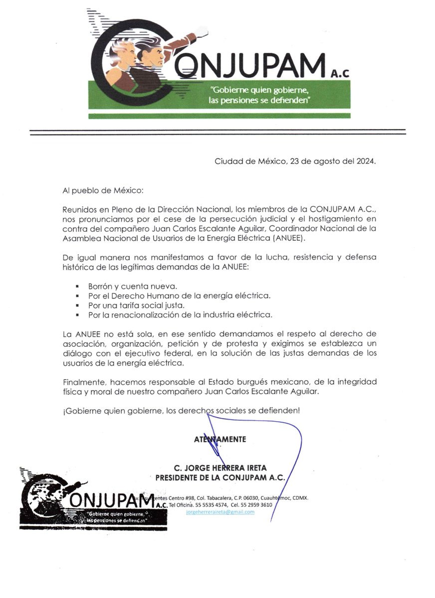 ANUEE_MX's tweet photo. La #CONJUPAM se manifiesta en solidaridad con la #ANUEE contra la persecución a nuestro compañero Juan Carlos Escalante. https://t.co/DY4hZvV9kR