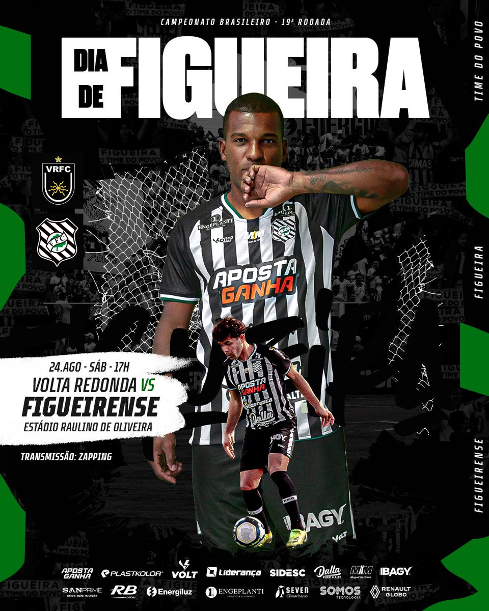 FigueirenseFC's tweet photo. DIA DE FIGUEIRA! 🌪️
⠀
Logo mais, às 17h, enfrentaremos o Volta Redonda, no Estádio Raulino de Oliveira. A partida é válida pela 19ª rodada do Campeonato Brasileiro.
⠀
VAAAMOS! 🏴🏳️
⠀
#VOLxFIG
#CampeonatoBrasileiro https://t.co/lQZWnfUKql