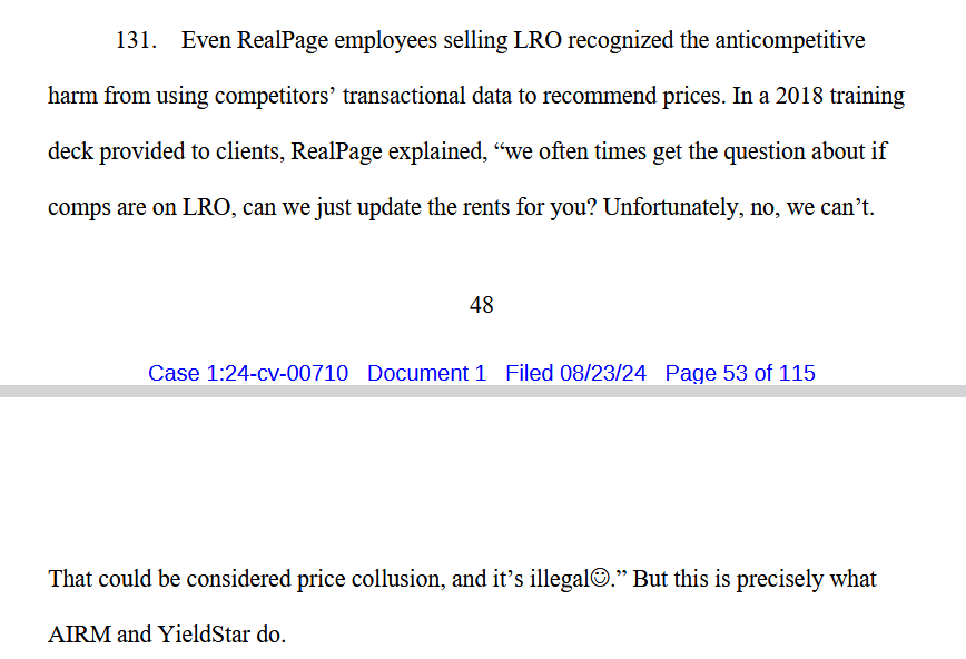 modestproposal1's tweet photo. I am not a lawyer, and this is not legal advice, but if you are operating a business that knows it may be committing antitrust violations, don't put a 😀in a marketing deck after writing the words "That could be considered price collusion, and it’s illegal" https://t.co/yvcKlsQvSu