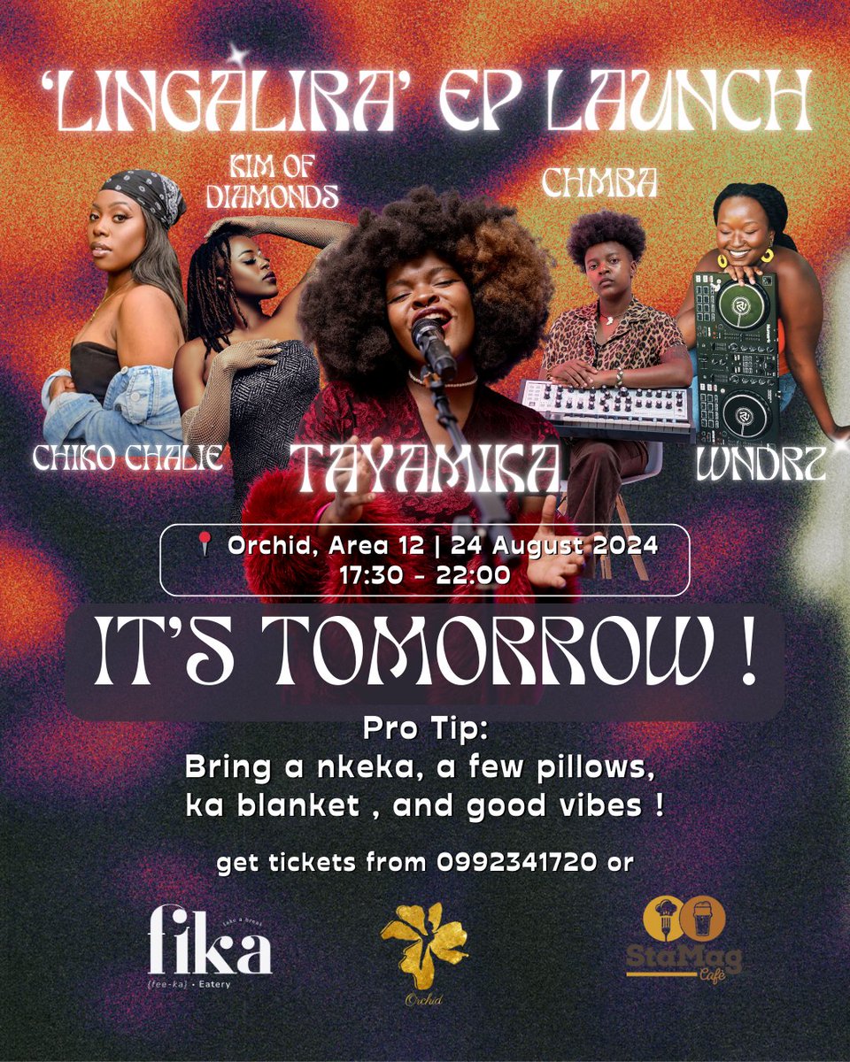 Kimofdiamonds's tweet photo. Tayamika's Lingalira EP launch is tomorrow at Orchid! 🌸

The vibes are going to be real &amp; most importantly, I cannot wait to tune in to Tayamika's Lingalira EP! 🔥

Tell a friend, bring a friend &amp; get your tickets! See you tomorrow! https://t.co/TLmhTPqyT6