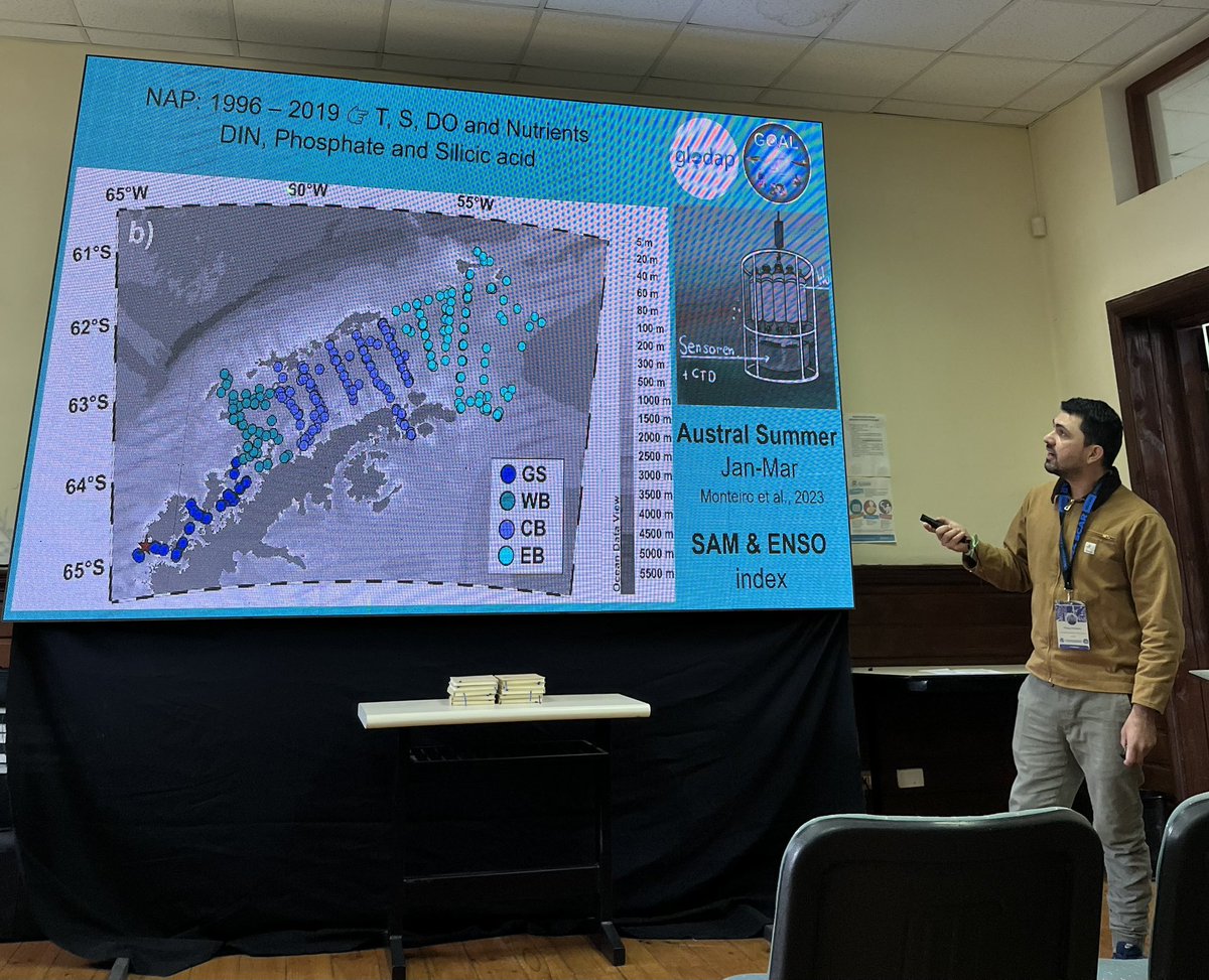thiagoarckhell's tweet photo. Delighted to fly the flag for our study on macronutrient in the #SouthernOcean from a fantastic time series from the Brazilian High Latitude Oceanography Group &amp; #GLODAP, during #SCAR2024. Also to see so many fantastic talks on #biogeochemistry in this key region of our planet.🥰 https://t.co/OOZOwCGxXM