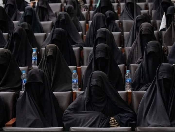 AlinejadMasih's tweet photo. Three years after the botched Afghanistan withdrawal, the Taliban has imposed a new law that forces all women to dress like this.

Dear Kamala Harris, how can you call yourself a joyful warrior without addressing the women who have been erased from public life in Afghanistan?

Women across the globe, have you heard about the new laws in Afghanistan? Perhaps not, as you have many important things to do. But nothing is more important than standing up against a barbaric regime that forces all women to cover their entire bodies—no face, no arms, no hands visible. Along with banning education and jobs for women, they now mandate their clothing must conceal their bodies and necks, with hair hidden away.

This isn’t just about Afghan women. The Taliban is a threat like cancer, spreading its malignancy to all women worldwide. Silence in the face of this evil will only embolden them to target others next. 
We will reclaim our lands and our rights from these apartheid regimes, but history will judge those who abandon their sisters in the face of tyranny.
💔✌️