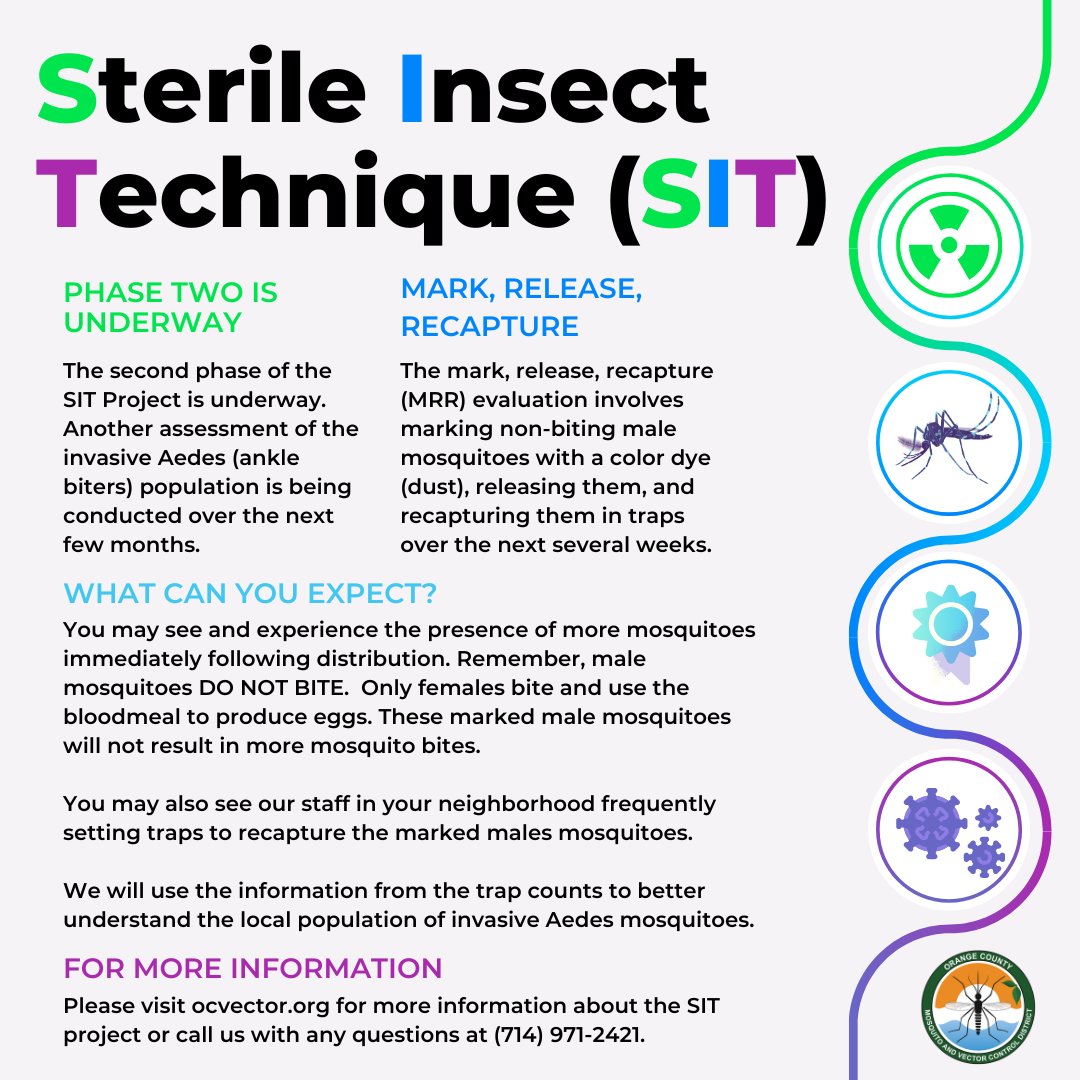OCVector's tweet photo. Next week, we will conduct our SIT pilot program's mark, release, and recapture stage in a designated area of Mission Viejo. Here are a few things you can expect from this release. #fightbackoc https://t.co/zOeBbOXszz