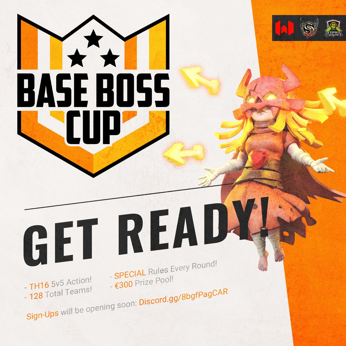 The Base Boss Cup is back, and better than ever!

Get ready for a new season where legends are made and champions are crowned. Adapt, strategize, and fight your way to the top in TH16 5v5 action with special rules every round.

Join now for more info: discord.gg/8bgfPagCAR
