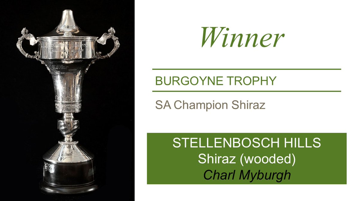 sayoungwine's tweet photo. #SAYoungWineAwards #SAChampion #Shiraz Burgoyne Trophy WINNER:
@STBHills: Shiraz (wooded) – congratulations Charl Myburgh!
#SAYoungWine #SAYoungWineShow #wine https://t.co/qkWjPhZT3V