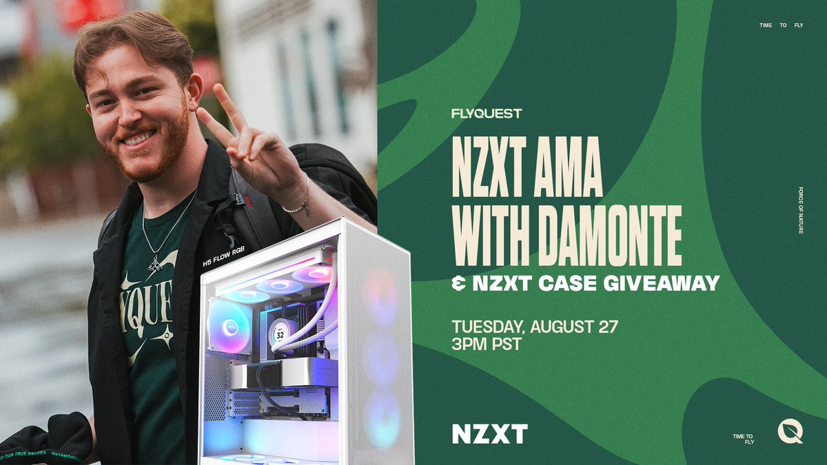 FlyQuest's tweet photo. IT'S TANNER TIME ⏰
Join @Damonte &amp; @NZXT in our Discord AMA to get your questions answered on Tuesday 8/27 3pm pst!

Don't forget to enter the giveaway for a new pc case and cooler! https://t.co/54trwxE3Ny https://t.co/6TlcqObq2L