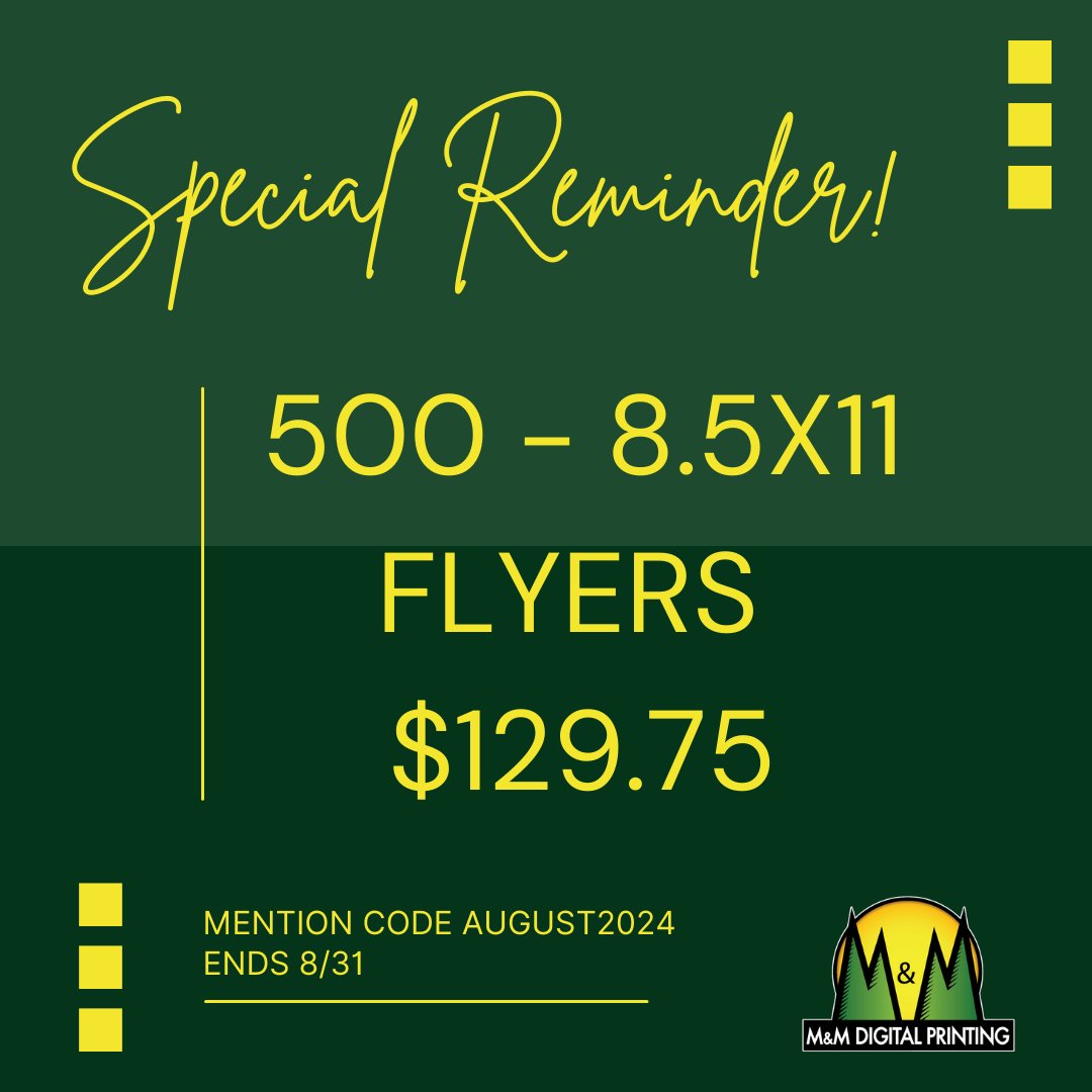 mandmdigiprint's tweet photo. August is *flying* by - time to place your flyer order for a very special deal! Make sure you mention our special code, AUGUST2024, to get this incredible deal. https://t.co/ZVHxaUs7OB