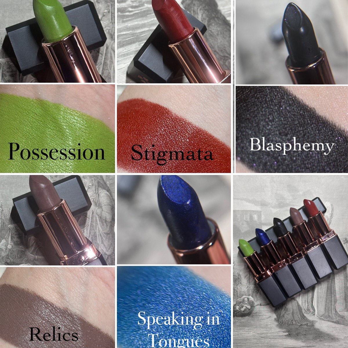 TaterRoundsB's tweet photo. Haven’t posted here in a while 😅 But if you a fan of my old Drac Makens collection, well I brought them back! In lipstick form 🖤 https://t.co/b24e5GMm5R