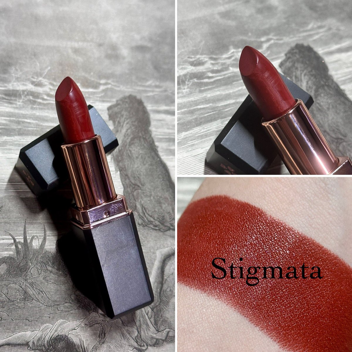 TaterRoundsB's tweet photo. Haven’t posted here in a while 😅 But if you a fan of my old Drac Makens collection, well I brought them back! In lipstick form 🖤 https://t.co/b24e5GMm5R