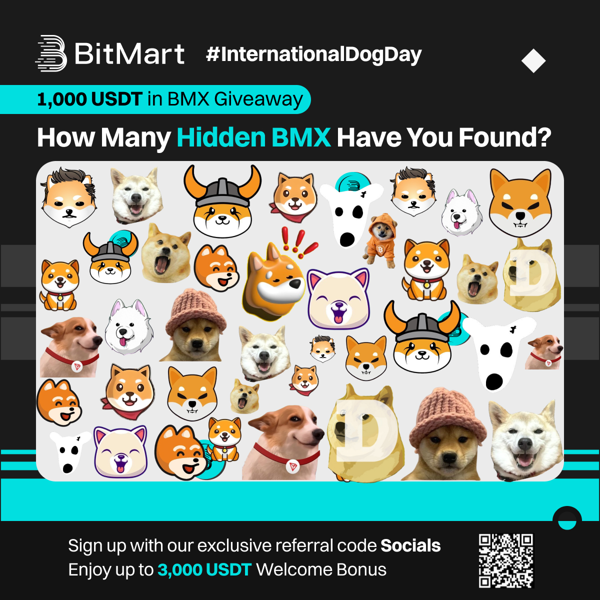 BitMartExchange's tweet image. 🐾 #BitMart #InternationalDogDay 1,000 USDT in BMX Giveaway! 💰🐶

💎 How many hidden $BMX have you found?

1️⃣Follow us
2️⃣Quote RT with your screenshot &amp;amp; tag #BMX + 3 dog-lovers
3️⃣Fill: gleam.io/F7fFp/bitmart-…

🎁 20 winners get 50 USDT in BMX each

Happy hunting! 🐕 $DOGS $WIF…
