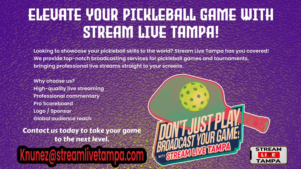 Stream Live Tampa is excited to announce that we’re now diving into the world of Pickleball! As this fast-growing sport takes the world by storm, we’re bringing all the action, energy, and excitement right to your screens.
#Pickleball #StreamLiveTampa