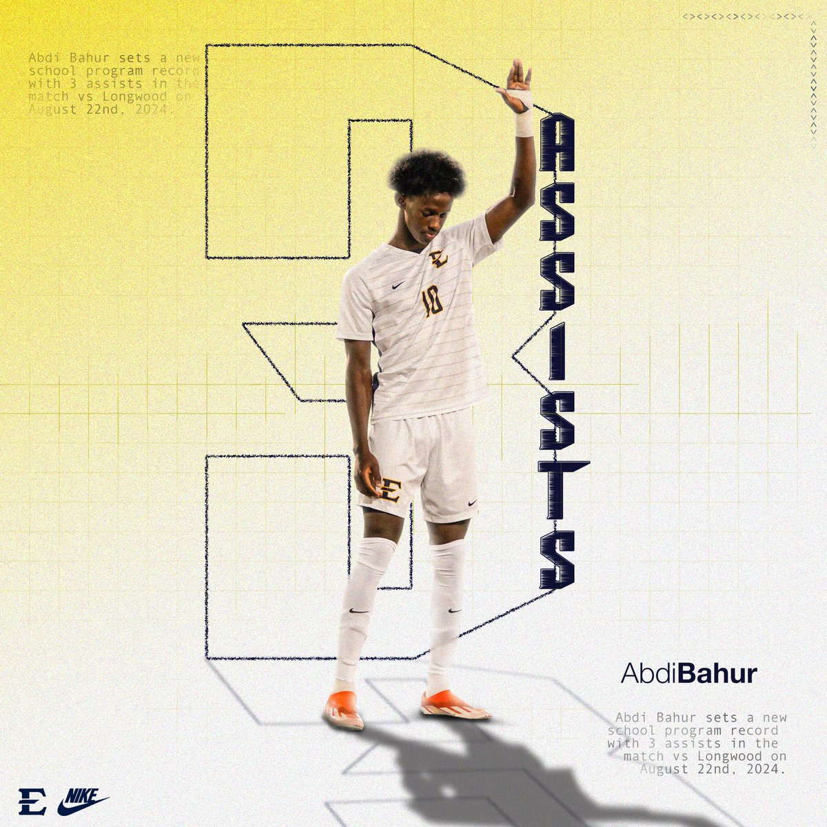 ETSUMSoccer's tweet photo. 𝙍𝙚𝙘𝙤𝙧𝙙-𝙨𝙚𝙩𝙩𝙞𝙣𝙜 𝙉𝙞𝙜𝙝𝙩 👑

In his first game as a Buccaneer, Abdi Bahur set the ETSU single-game record with 3️⃣ assists as the Bucs defeated Longwood, 3-1 on Thursday night❗️

#BeGreat https://t.co/GJgLYngilb