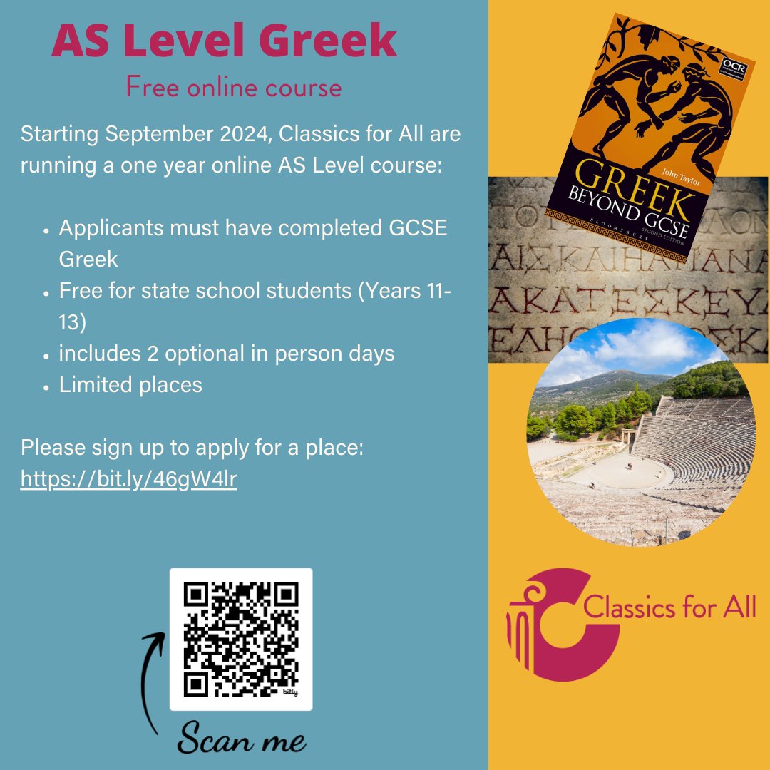 Classics for All North (@classicsnorth) on Twitter photo If you are in a state school and have been lucky enough to study Ancient Greek to GCSE then <a href="/classicsforall/">Classics for All</a> can offer you the chance to continue your studies to AS level, online for free. Only a couple of places left <a href="/JACTGreek/">JACTGreekSummerSch</a> <a href="/JACTLatin_Greek/">JACT Durham Greek & Latin Summer School</a> <a href="/Classical_Assoc/">The Classical Association</a> <a href="/Hellenic_Soc/">Hellenic Society</a> If you are in a state school and have been lucky enough to study Ancient Greek to GCSE then <a href="/classicsforall/">Classics for All</a> can offer you the chance to continue your studies to AS level, online for free. Only a couple of places left <a href="/JACTGreek/">JACTGreekSummerSch</a> <a href="/JACTLatin_Greek/">JACT Durham Greek & Latin Summer School</a> <a href="/Classical_Assoc/">The Classical Association</a> <a href="/Hellenic_Soc/">Hellenic Society</a>