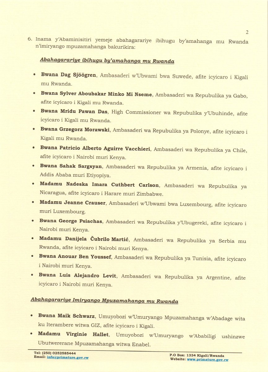 rbarwanda's tweet photo. 🚨AMAKURU MASHYA🚨

Inama y'Abaminisitiri yavanye ku mirimo Zephanie Niyonkuru  wari Umunyamabanga Uhoraho muri Minisiteri ya Siporo.

Soma ibindi byemezo byafatiwe muri iyi nama. #RBAAmakuru https://t.co/XDP4RzeFOk