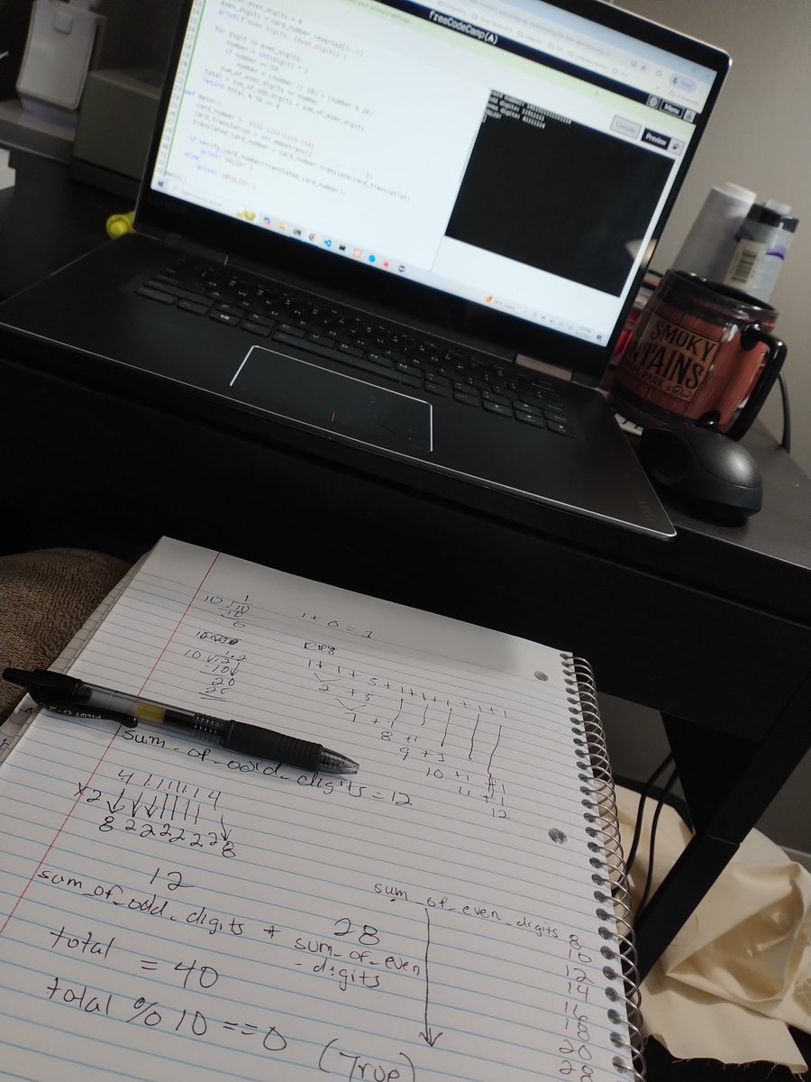 DanteStayCoding's tweet image. Just finished up the second project on #Freecodecamp. Just finished making a program in #Python that shows weather a card number is valid using the #LuhnAlgorithm. And once again I traced through it with pen and paper to make I fully understood the code. 💜