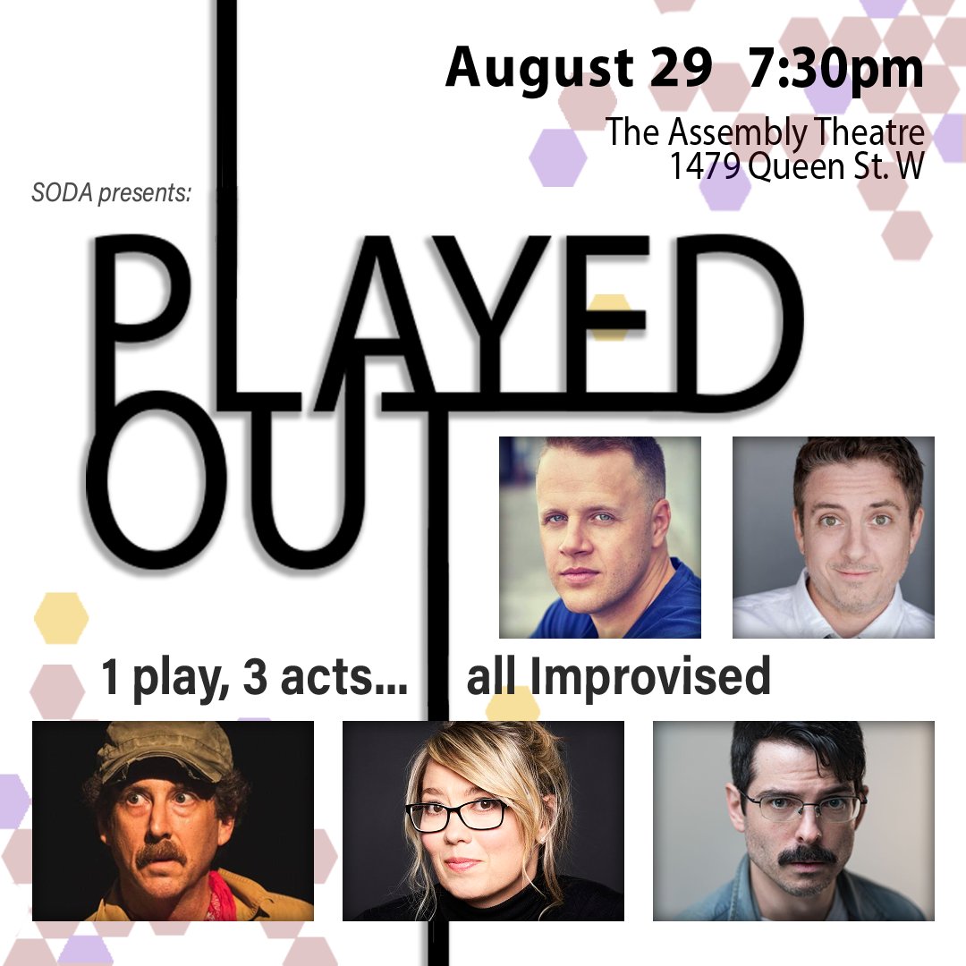 SODA Impro collabs with Alberta-born theatre makers Wayne Jones (White Rhino Comedy) and Ryan Belleville (Workin' Moms) for our hilarious live play-devising process.

August 29, 7:30pm @ The Assembly Theatre …sents-played-out-240829.eventbrite.ca #SODAimpro #PlayedOut #theaTO #improv #toronto