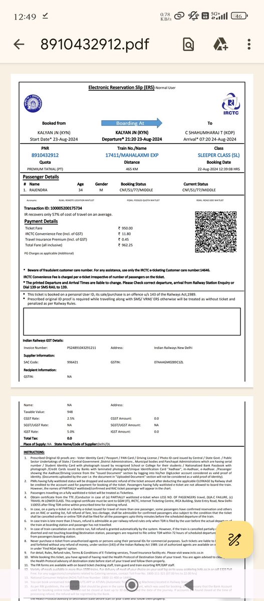 DEMON33263160's tweet photo. @railmadad 
have booked ticket from Kalyan to kolhapur I am suffering from accident in pune so I can't  reach at boarding station. Then I start my travel from pune station  but TT are not allowe to me for travel. I need help kindly do the needful.
Rajendra Maurya 
7499863074 https://t.co/WCfmYUTcWD