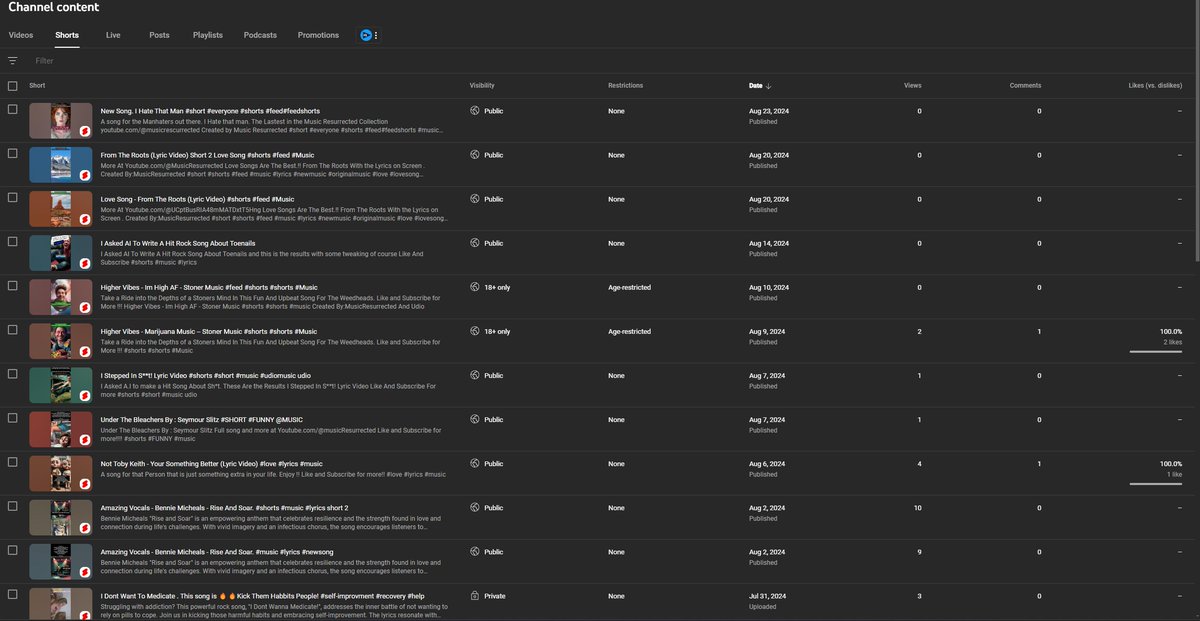 Jabberwolky's tweet photo. @TeamYouTube 24 days and only views im gettin from shorts are from me and my friends.   none of my shorts are going to the feed at all.  I MEAN AT ALL. every single like or view is from me trying to figure out y its not going to the feed https://t.co/963lv8BvZc