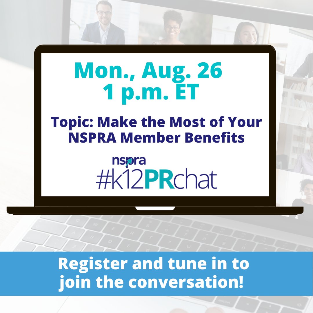NSPRA's tweet photo. 📢 Tune in for the first #k12PRchat of the 24-25 school year!

🗓️ Mon., 8/26, 1 p.m. ET on Zoom

Join us to learn ways to maximize your NSPRA member benefits, hear about upcoming learning events and get an NSPRA website tour. 🚀

FREE for NSPRA members: https://t.co/Uy8HUZE9Ev https://t.co/l9H2KXsqmz