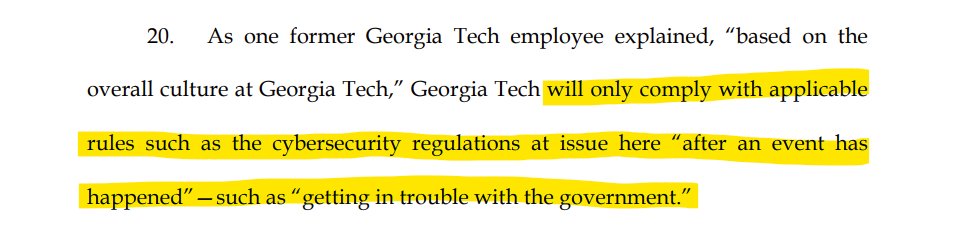 TheMattBeebe's tweet photo. This court case is going to put Georgia Tech through the meat grinder on their many failures to comply with DOD regulations and govt contract covenants regarding cybersecurity compliance, but this is true in nearly all academic, defense contractor, and corporate environments: https://t.co/qVx3fPM1xV