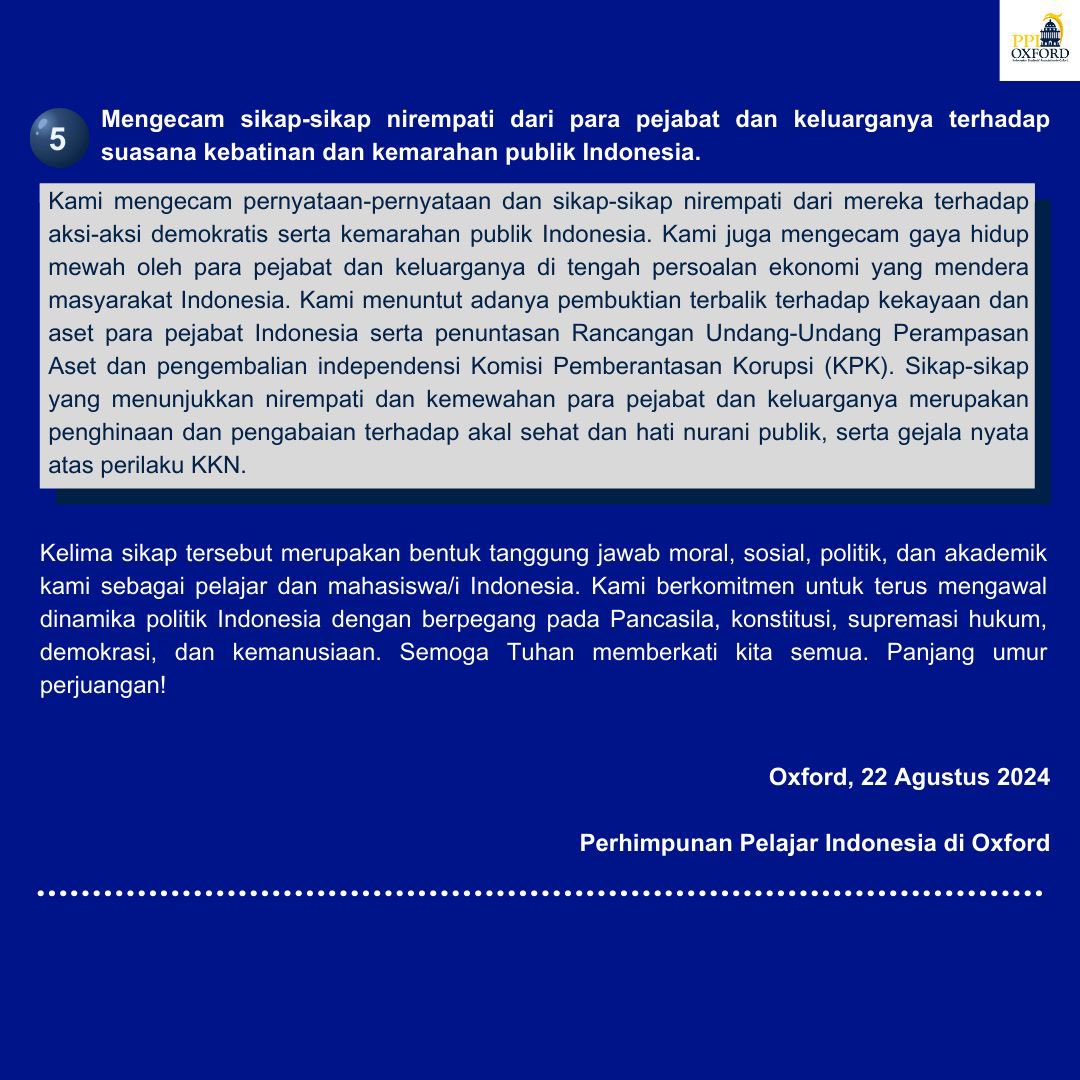 Pernyataan Sikap Perhimpunan Pelajar Indonesia di Oxford (PPI Oxford) 

Bisa dibaca lengkapnya di sini:
instagram.com/p/C_Bh_wYsmBN/…