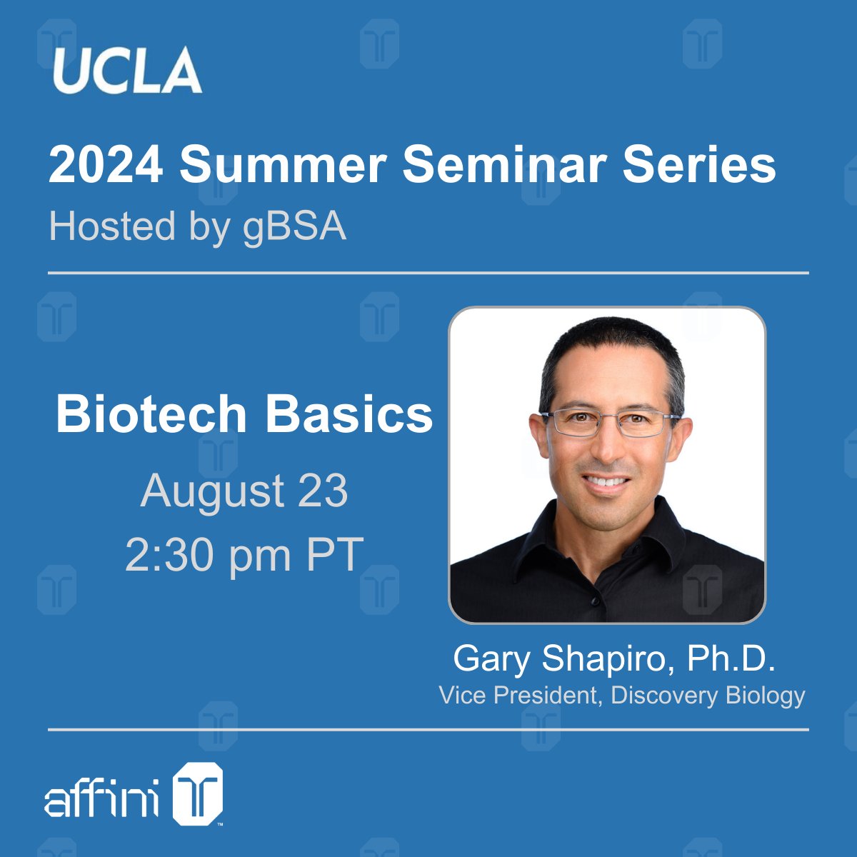 affinit_tx's tweet photo. Today, Gary Shapiro, Affini-T’s VP, Discovery Biology, is at @UCLA sharing his deep #biotech and #pharma industry experience and perspective with students and post-docs in a seminar highlighting the differences, unique rewards and challenges in career paths in Academia and Industry.