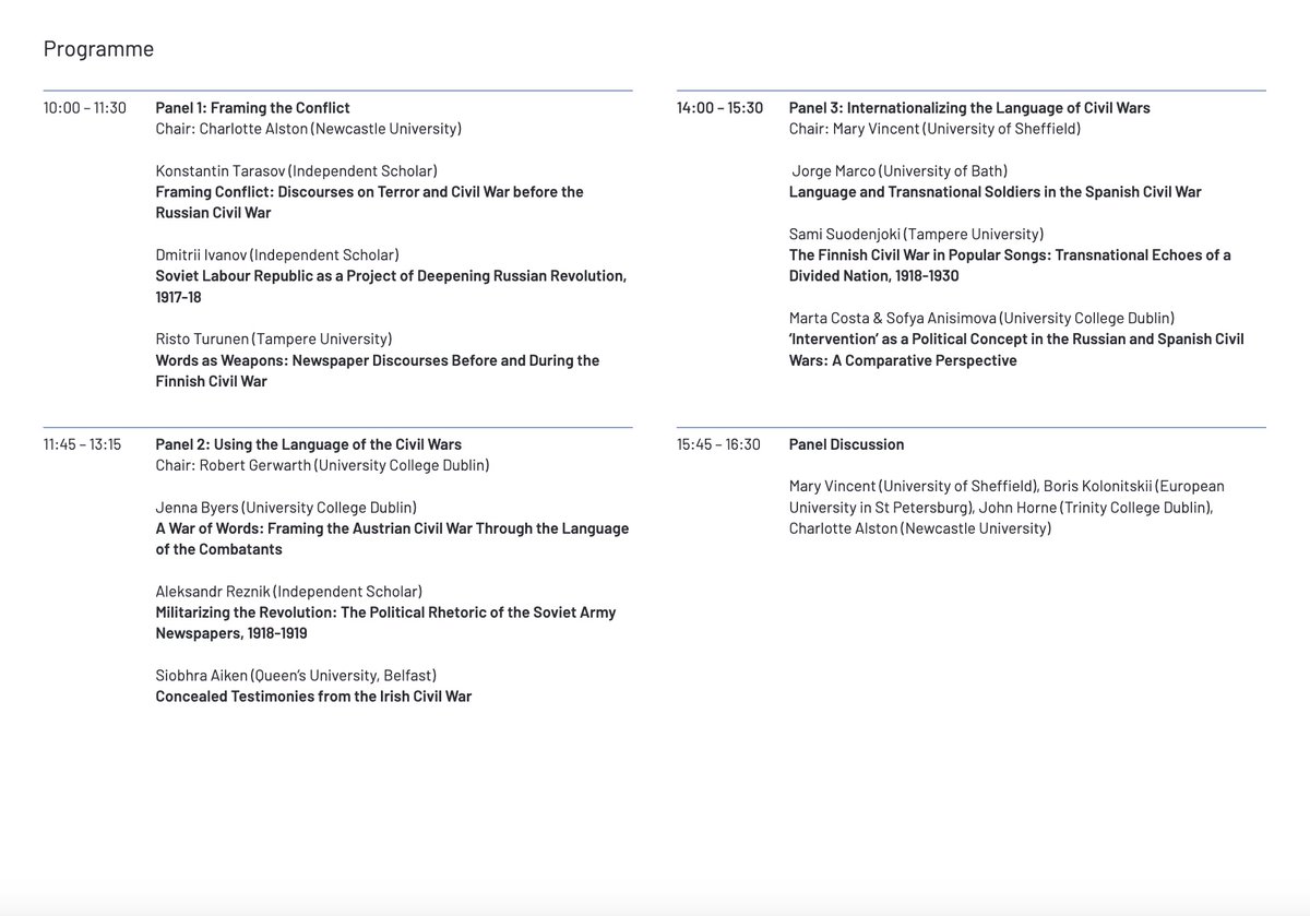 📅 25 October 2024 @ucd_research @erc_research A new <a href="/CivilWars_ERC/">The Age of Civil Wars in Europe, 1914-1949</a> workshop. You can attend online! 'Languages and Concepts of European Civil Wars, 1914-1949' organized by <a href="/SofyaDAnisimova/">Sofya Anisimova</a>, with <a href="/katarasov1917/">Konstantin Tarasov</a> <a href="/siobhra/">Síobhra Aiken</a> <a href="/SamiSuodenjoki/">Sami Suodenjoki</a>. . #CivilWar #ERC civil-wars.eu/workshops/