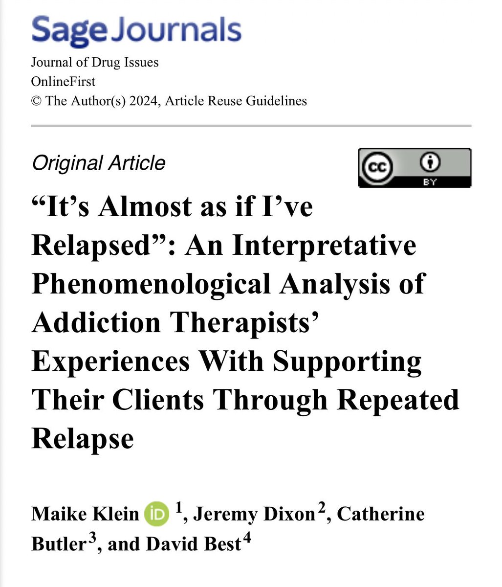Dr Maike Klein (@micahcline2018) on Twitter photo Last part of my PhD thesis finally out now 🙌🏻
Thanks to my amazing co-authors and friends <a href="/Jeremydixonsw/">Jeremy Dixon</a> @DrCAButler and <a href="/DavidBe25428272/">David Best</a>
#addiction #relapse
<a href="/SSA_Addiction/">Society for the Study of Addiction</a> <a href="/_SWDTP/">SWDTP</a>
read here: journals.sagepub.com/doi/10.1177/00… Last part of my PhD thesis finally out now 🙌🏻
Thanks to my amazing co-authors and friends <a href="/Jeremydixonsw/">Jeremy Dixon</a> @DrCAButler and <a href="/DavidBe25428272/">David Best</a>
#addiction #relapse
<a href="/SSA_Addiction/">Society for the Study of Addiction</a> <a href="/_SWDTP/">SWDTP</a>
read here: journals.sagepub.com/doi/10.1177/00…