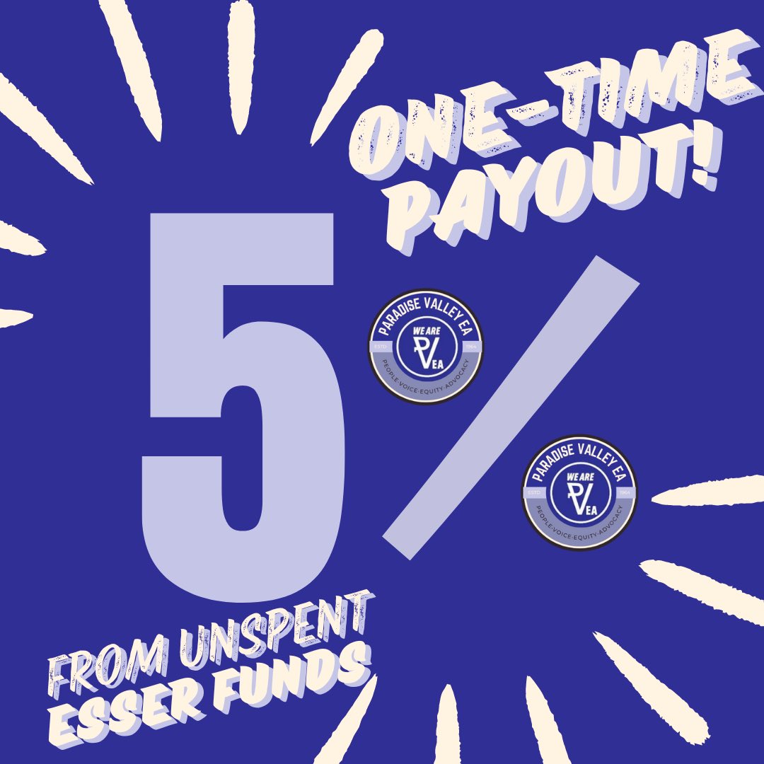 Thanks to the PVEA bargaining team and the collaboration with the district, returning <a href="/pvschools/">PVSchools</a> educators will be receiving a one time payout of 5% of their base salary in September!